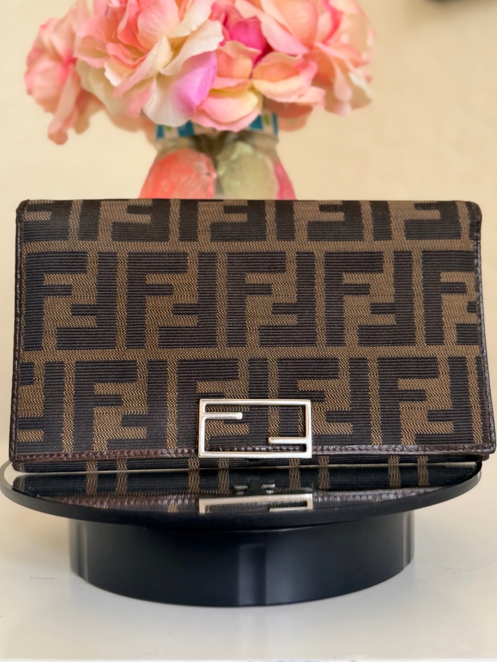 Fendi Jacquard FF Monogram Zucca Large Clutch Crossbody Bag Accordion Style